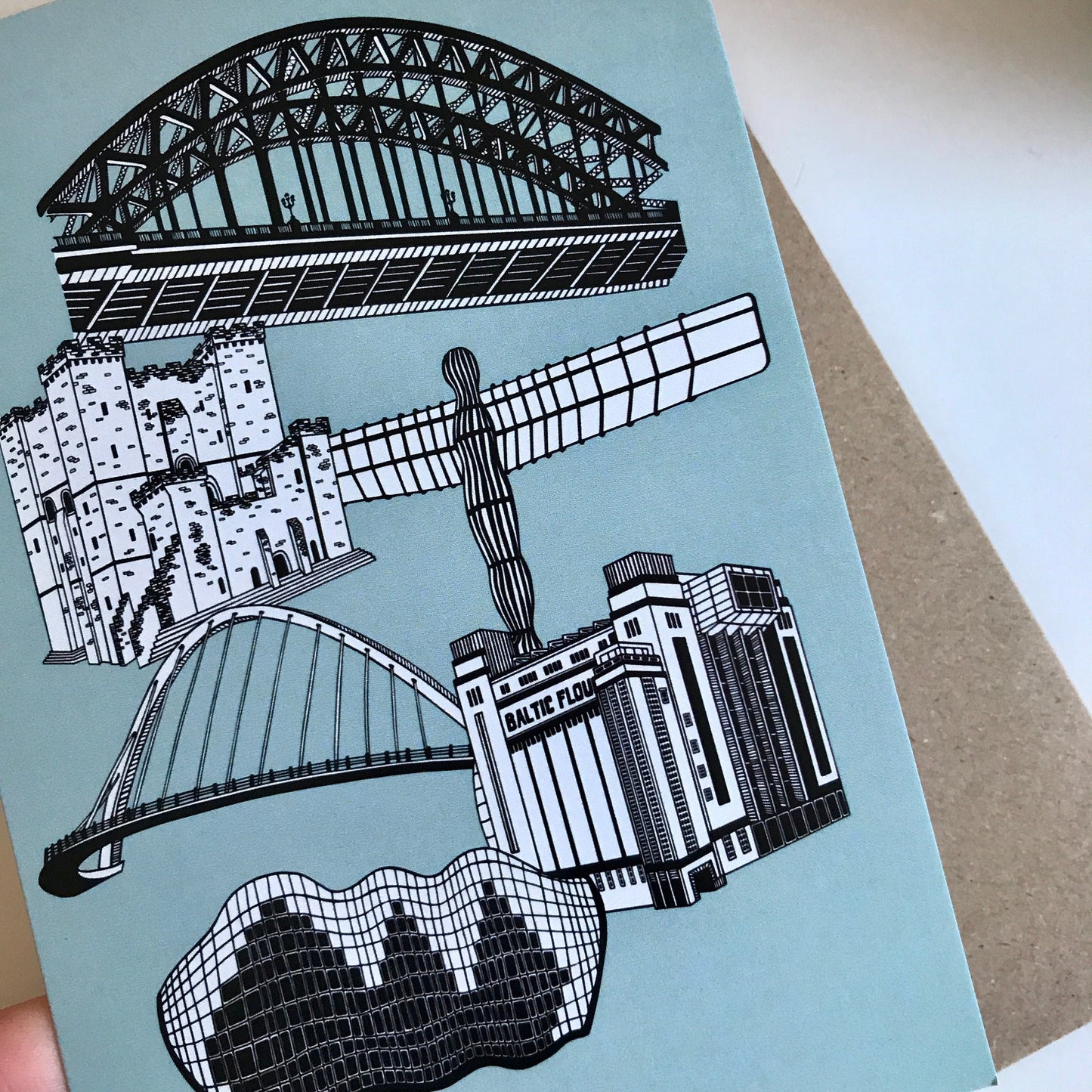Newcastle Upon Tyne Skyline Blue Greetings Card
