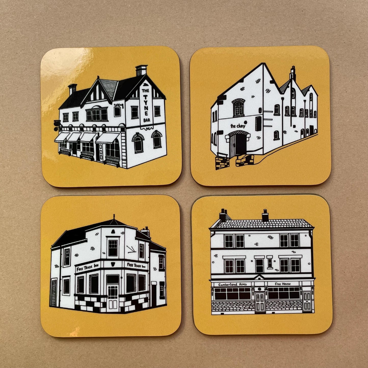 Set of 4 Ouseburn, Newcastle Upon Tyne Landmarks Coasters