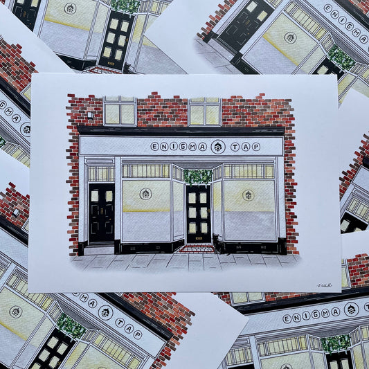 Art watercolour print of enigma tap north shields bar
