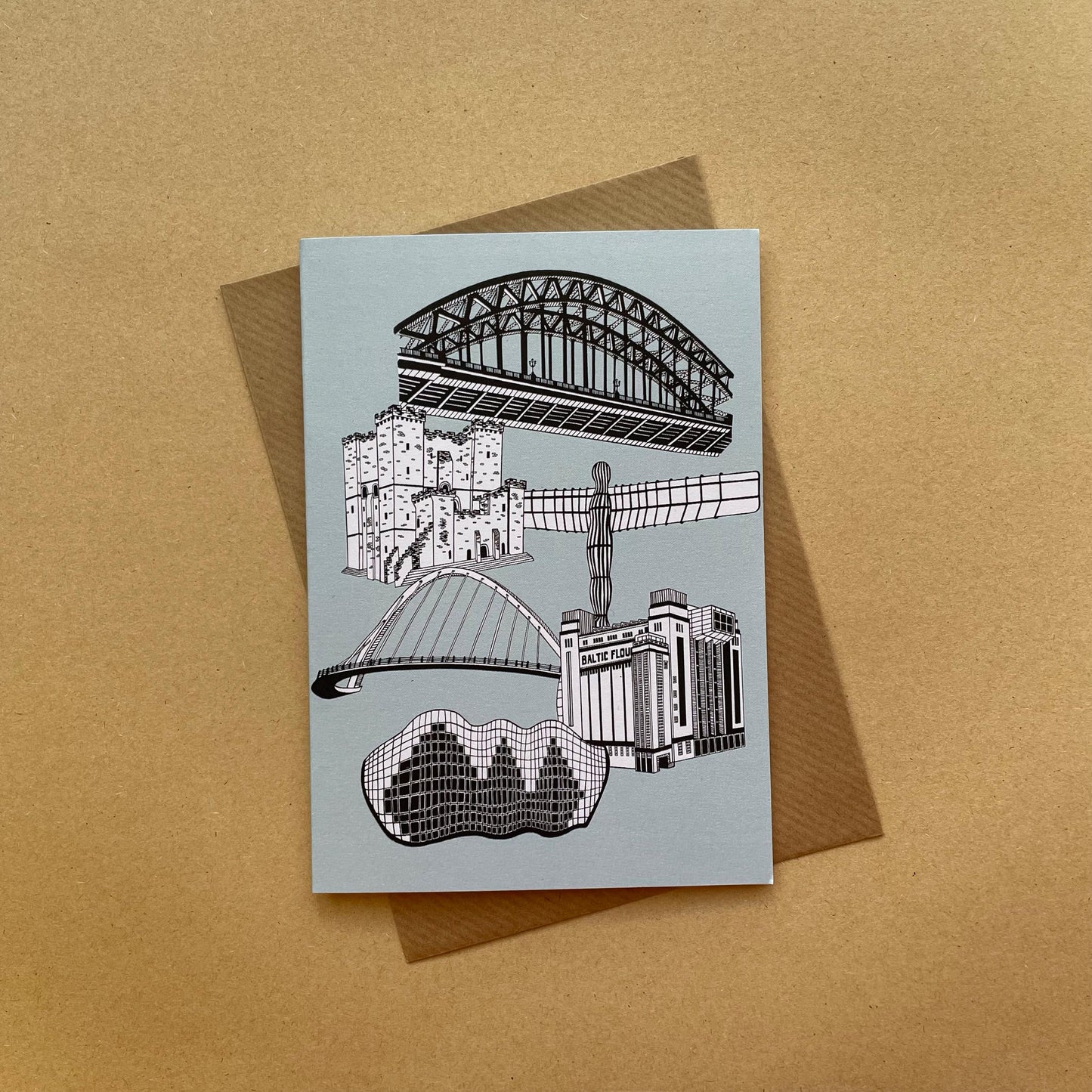 Newcastle Upon Tyne Skyline Blue Greetings Card