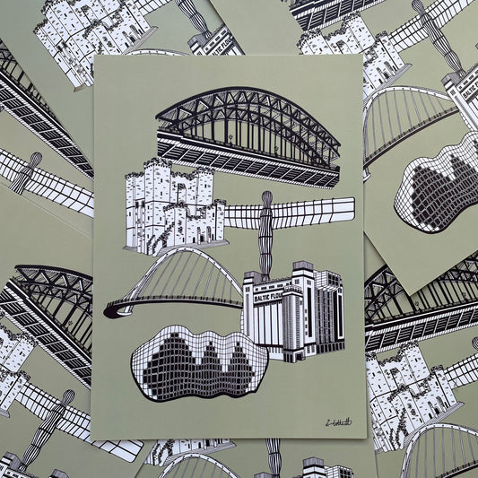 Newcastle Upon Tyne Landmarks Art Print