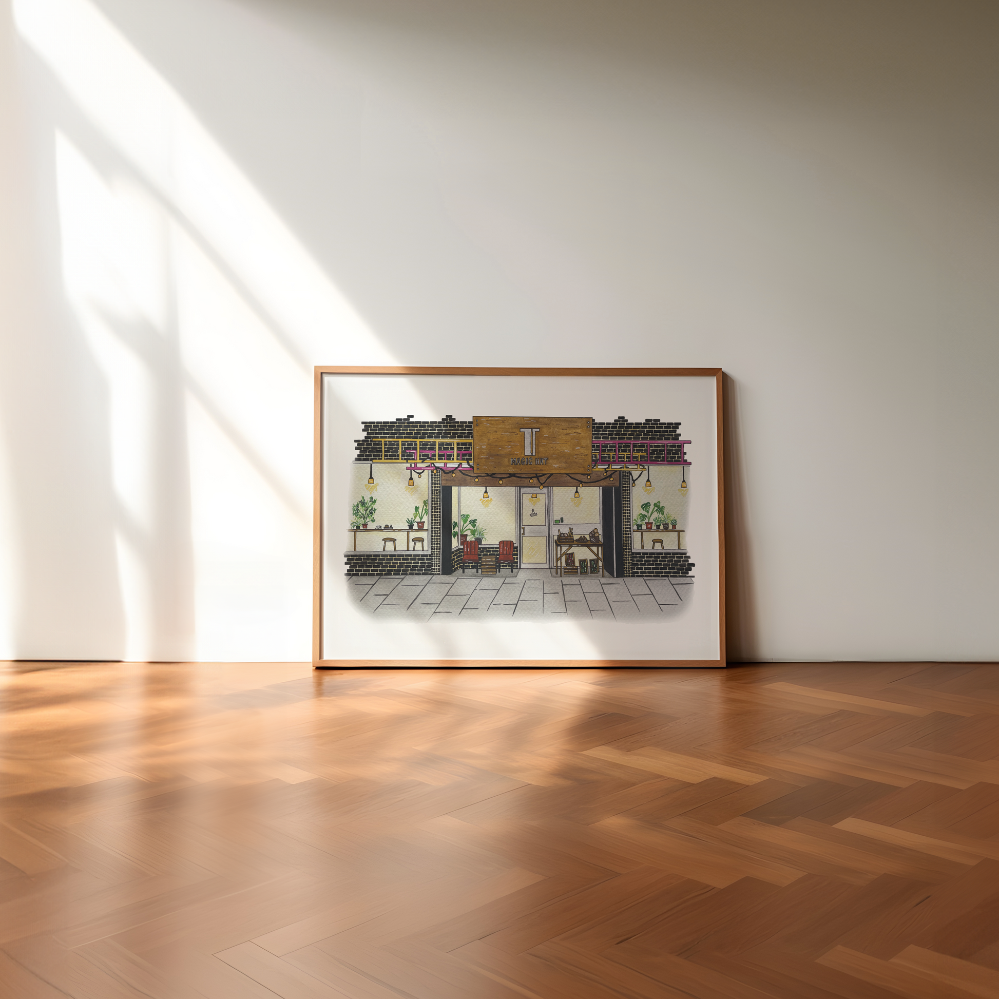 Framed artwork of original painting of The Magic Hat Cafe, Newcastle Upon Tyne