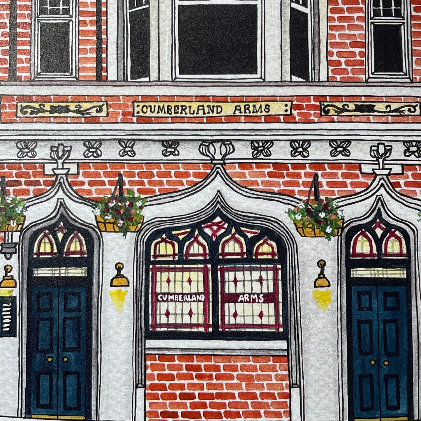 Illustration of a building facade with 'Cumberland Arms' sign